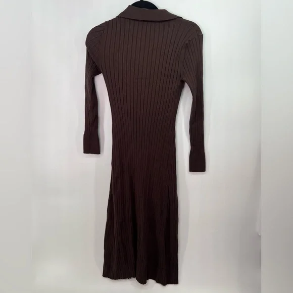 LOFT Chocolate Brown Ribbed Collared Polo Long Sleeve Knit Midi Dress M Medium - Picture 6 of 10